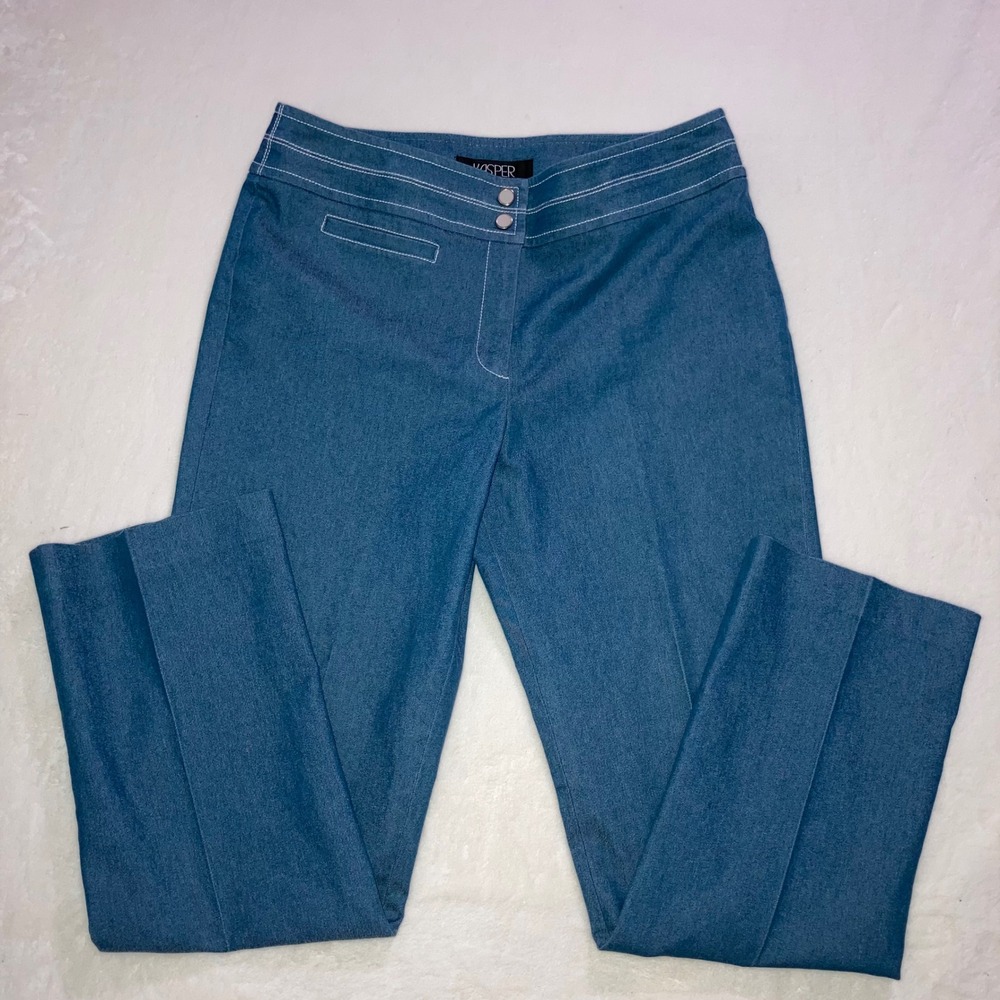 Kasper Womens Blue Contrast Stitch‎ Straight Leg Denim Look Career Pants Size 12